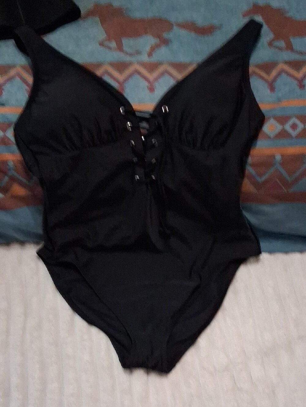 New Adore Me Women's Black Lace-Up One-Piece Swimsuit 1X Or 14 - 16 - Picture 6 of 6